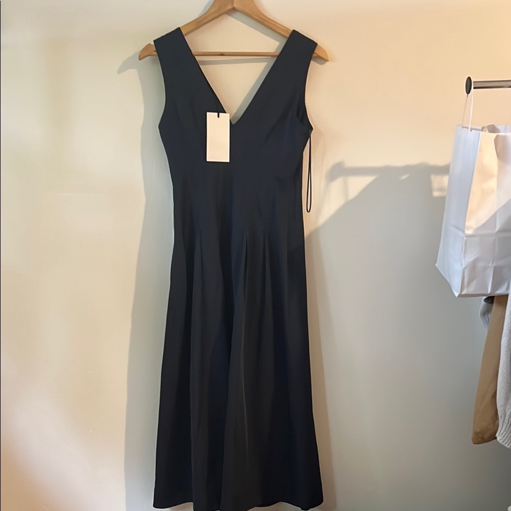 Zara Black Pleated Midi Dress V-Neck Sleeveless
